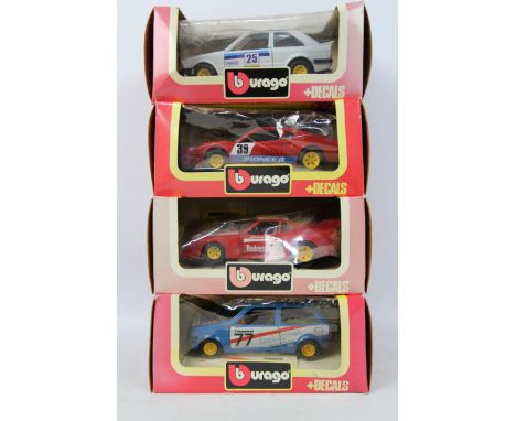 Bburago - 4 x 1:24 scale cars. Mini Metro #9194, Toyota Celica =9159, Ford Escort XR3 #9120, Ferrari 308 GTB #9148. Items app