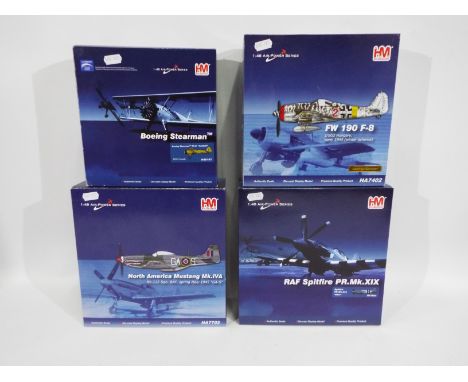 HM / Hobbymaster - Four 1:48 scale Air Power Series model aircraft comprising # HA8103 Boeing Stearman, # HA7402 FW190 F-8, #