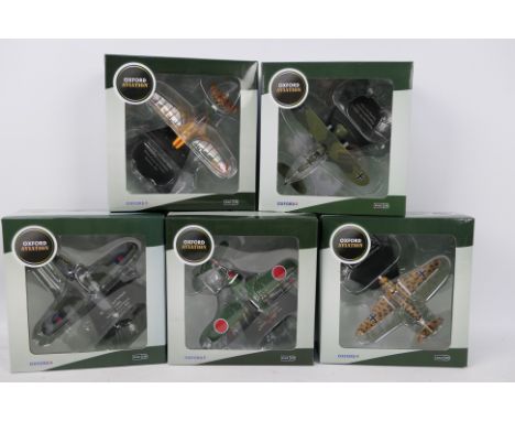 Five 1:72 scale Oxford Aviation Front Line Fighters series models comprising # AC042, # AC040, # AC038, # AC047 and # AC058, 