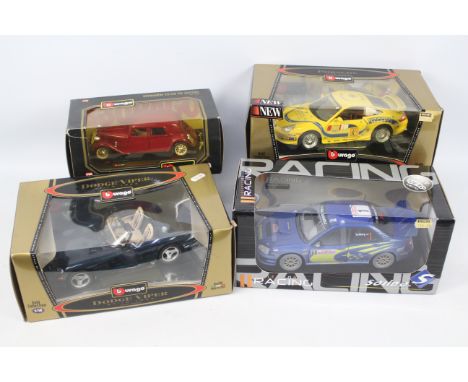 Burago, Solido - 4 x boxed die-cast model vehicles - Lot includes a Burago 1:18 scale 'Gold Collection' #3365 Dodge Viper, a 