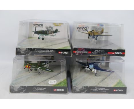 Corgi - Four 1:72 scale Aviation Archive WWII Legends models comprising # AA32207 P51D Mustang, # AA33007 F4U Corsair, # AA35