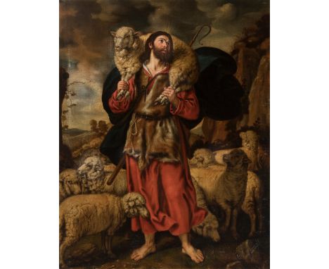Spanish master; first half of the 17th century."The Good Shepherd.Oil on canvas.Size: 97 x 75,5 cm.This composition testifies