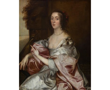 17th century English school."Portrait of Lady Anne O'Brien".Oil on canvas. Re-coloured.With inscription in the lower right co