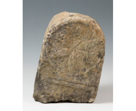 Fragment of funerary stele; Roman-Visigothic; 6th-8th century.Carved stone.The relief is worn.Measurements: 43 x 31 x 19 cm.F