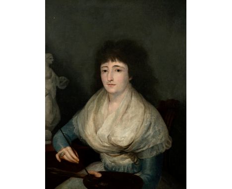 MARÍA GUADALUPE DE MONCADA Y BERRIO (Puebla, 1772- Mexico City 1840)."Self-portrait".Oil on canvas. Re-coloured.It presents r