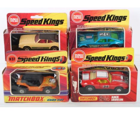 Four boxed Matchbox Speedkings diecast vehicles, including, K-37 Sand Cat, K-54 AMX Javelin, K-59 Ford Capri mk2, K-60 Ford M