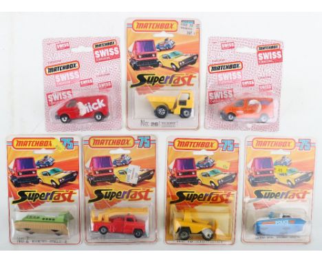 Five Matchbox Lesney Toys  Superfast Models In Blister Packs, circa 1976  made in England, 2 Hovercraft, 13 Snorkel Fire engi