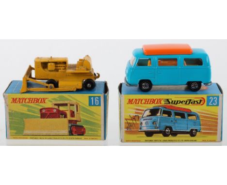 Matchbox Lesney Superfast 23e Volkswagen Camper Van, blue body, dark yellow interior,  five spoke narrow wheels, in mint cond