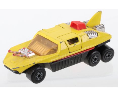 Rare Matchbox Adventure 2000 Pre-Production K-2002 Flight Hunter, yellow body, black base, chrome interior, amber glass, in f
