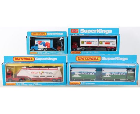 Four Boxed Matchbox Super Kings Commercial Vehicles, including, K-3 Bedford Grain transporter 'Kelloggs', K-21 Ford Transcont
