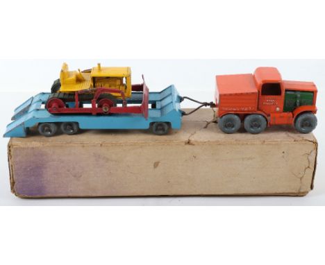 Early Scarce Lesney Moko large scale Prime Mover British Road Services, trailer and Bulldozer, orange tractor with green engi