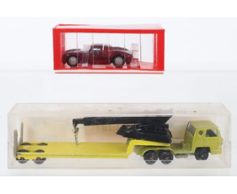 Majorette (France) 322 Bernard Articulated Low Loader with crane, metallic lime green cab, yellow low loader, in near mint or