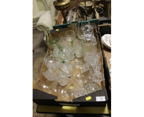 A TRAY OF CUT GLASS ETC TO INC A DECANTER