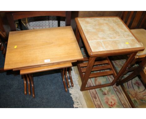 A G-PLAN TEAK NEST OF TABLES AND A ANBERCRAFT TEAK TILE TOP TABLE 