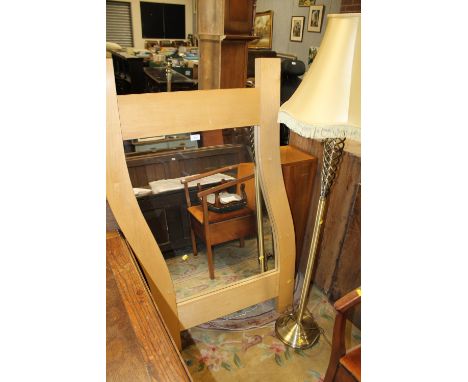 A LARGE MODERN MIRROR AND STANDARD LAMP  (2)