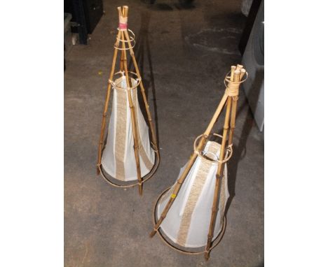 TWO BAMBOO & FABRIC LAMP SHADES