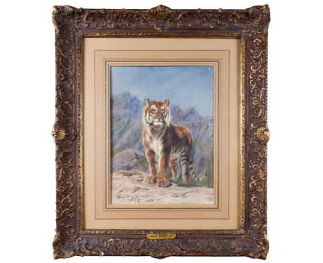 Rosa Bonheur (French, 1822-1899) A Tiger 1877 Watercolour, ink and pastel on paper Signed and dated lower left With a wax sea