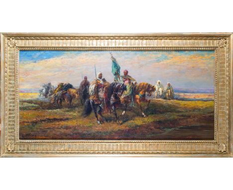 Roy Allison&nbsp;(20th century) In the manner of Adolf Schreyer (German, 1828-1899) Arabs on horseback at a river Oil on canv