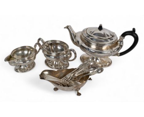 A collection of silver items, to include:  [a] A three piece silver tea set, hallmarked Birmingham 'W&amp;K', weighing approx