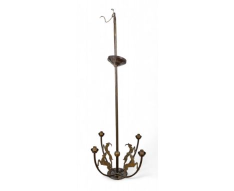 20th century An Art Deco style hanging lamp with four bronze leaping antelope.  To be sold without reserve  Dimensions: 51 in