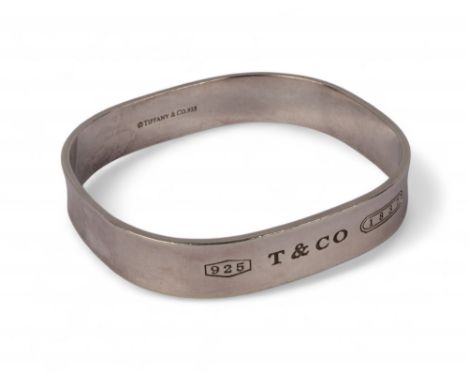 Tiffany A rectangular silver bangle marked 'Tiffany&amp;Co' '925' and '1837'  Weight: Approx. &nbsp;g.  Dimensions: 7 in. x 6