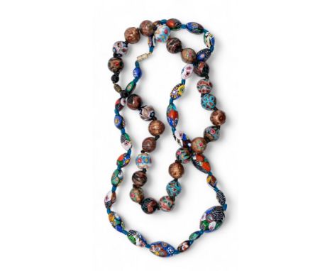 Italian, circa 1920 Two Venetian glass millefiori bead necklaces