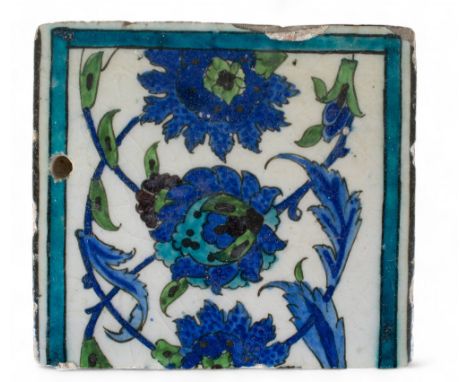 Damascus 17th century An intact tile  Dimensions: 7.5 in. (H) x 8.5 in. (W) 
