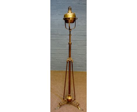 A late Victorian lacquered brass telescopic standard lamp, 152cm high  (faults)