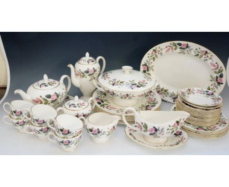 A part dinner set in Wedgewood Hathaway Rose pattern, comprising: six dinner plates; five large side plates; twelve small sid