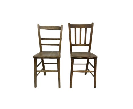 Harlequin set ten oak and beech Sunday School or chapel chairs, slatted or ladder backs (10)