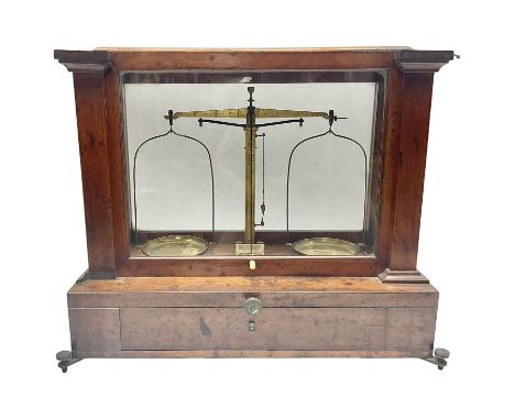 19th century Beckers &amp; Sons, Rotterdam, mahogany cased scales and weights, H34cm 