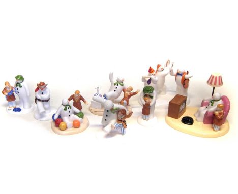 Seven Coalport boxed Snowman figures, A Cold Night, All Together Now, Treading the Boards and The Gift have certificates, als