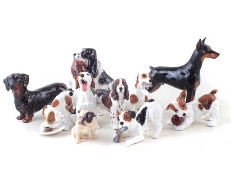Ten Royal Doulton Dog models, to include five character dogs, spaniel with pheasant, bulldog, and dashschund.Condition report