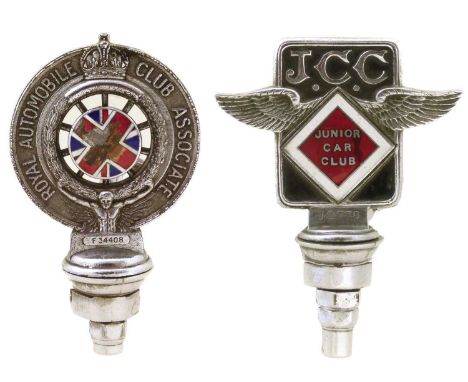 Junior Car Club enamel badge made by Elkington &amp; Co. and a Royal Automobile Club Associate badge c.1938, the property of 