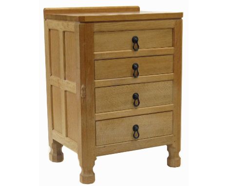 Robert ' Mouseman' Thompson four drawer side cabinet.width 48cm (19"), height 66cms (26"), depth 38cm (15")Qty: 1Condition re