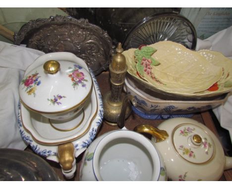 A Carltonware leaf dish, together with part tea set, electroplated wares etc