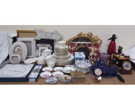 A Royal Worcester Gold Chantilly part tea set together with photograph frames, cake plate and cake slice, gilt wall mirror, n