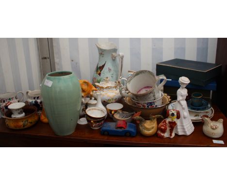 A QUANTITY OF MISCELLANEOUS DECORATIVE CERAMICS to include Royal Worcester part coffee set, a Victorian tea pot, a large Vict