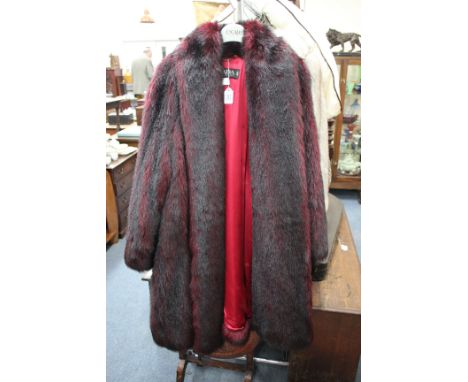 ESCADA MARGARETHA LEY, purple faux fur coat, size medium, together with Escada blue fox fur hat, size medium (2)
