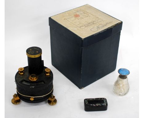 A CUT GLASS SMELLING SALTS BOTTLE with silver and enamel decorated lid and Masonic related decoration for Lodge No. 3802 and 