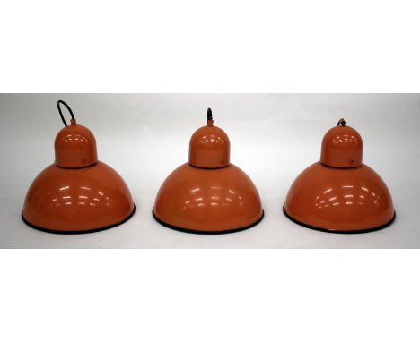 THREE LATE 20TH CENTURY ENAMELLED HANGING LIGHT FITTINGS each 31cm diameter (3)