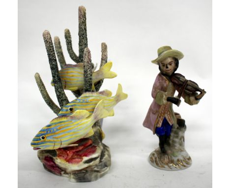 A ROYAL WORCESTER PORCELAIN SCULPTURE of three yellow grunts swimming amongst coral, modelled by R Van Ruykwitt with a model 