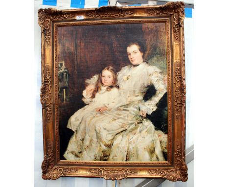 AN OLEOGRAPH DEPICTING A PORTRAIT of Mrs Chadwyck-Healey and her daughter by the Artist Walter Osbourne, 74cm x 59cm in a dec