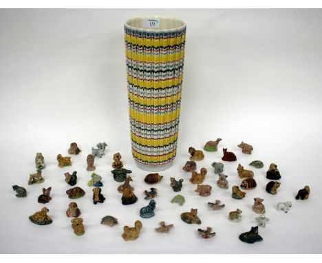 A MID 20TH CENTURY HORNSEA POTTERY CYLINDRICAL VASE 35cm in height together with a collection of Wade whimsies