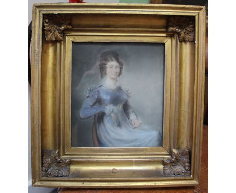 AN EARLY VICTORIAN SCHOOL PASTEL PORTRAIT of a lady seated in a dining chair "Mother's Aunt Jane (Henry Cavele's Mother)", un