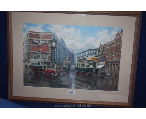 A framed and mounted Eric Bottomley Print of 'Aston Cross, Birmingham', 21'' x 14''.