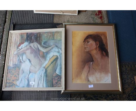 An Oil on paper portrait of Jane, signed J. Bracchi (Joyce) together with a Degas Print 'Apres le Bain'.