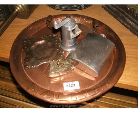 A Copper Johnnie Walker Tray, Pepper grinder, Hip Flask, etc.