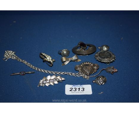 Miscellaneous Silver Brooches, Earrings, chain and Ring