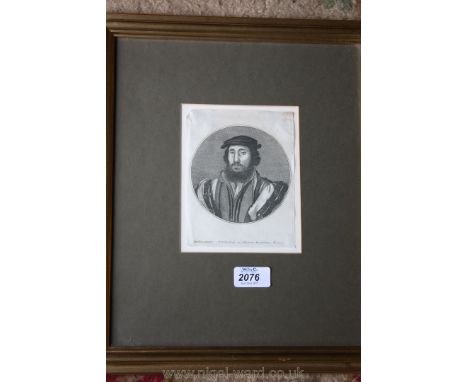 A framed Portrait Engraving on handmade paper, Vaclav Hollar (1607-1677), Hans Holbon (1465-1524), inscribed 'Portrait of You